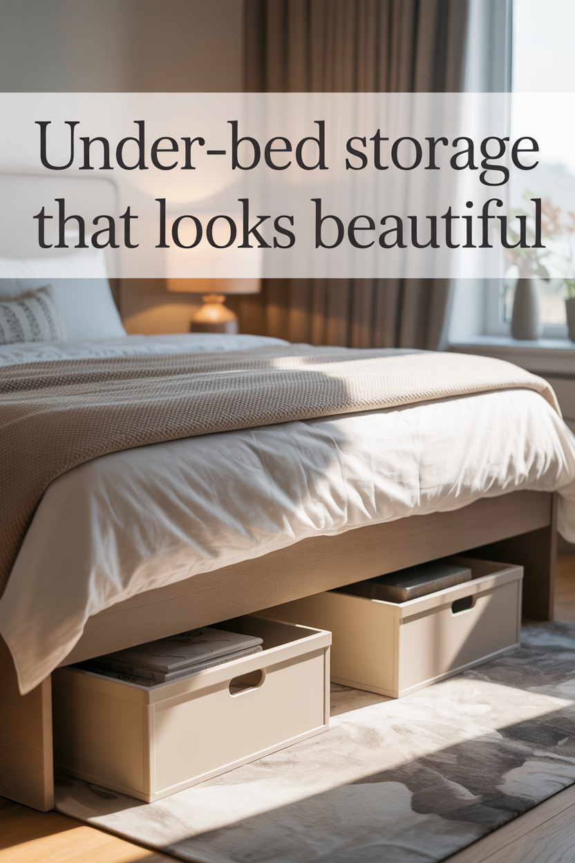 modern bedroom with hidden under bed storage in a clean aesthetic setup