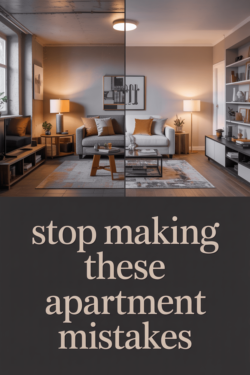 before and after small apartment living room showing transformation from cluttered to stylish