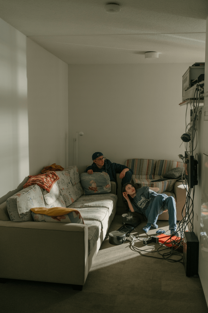 cluttered first apartment living room showing common decorating mistakes