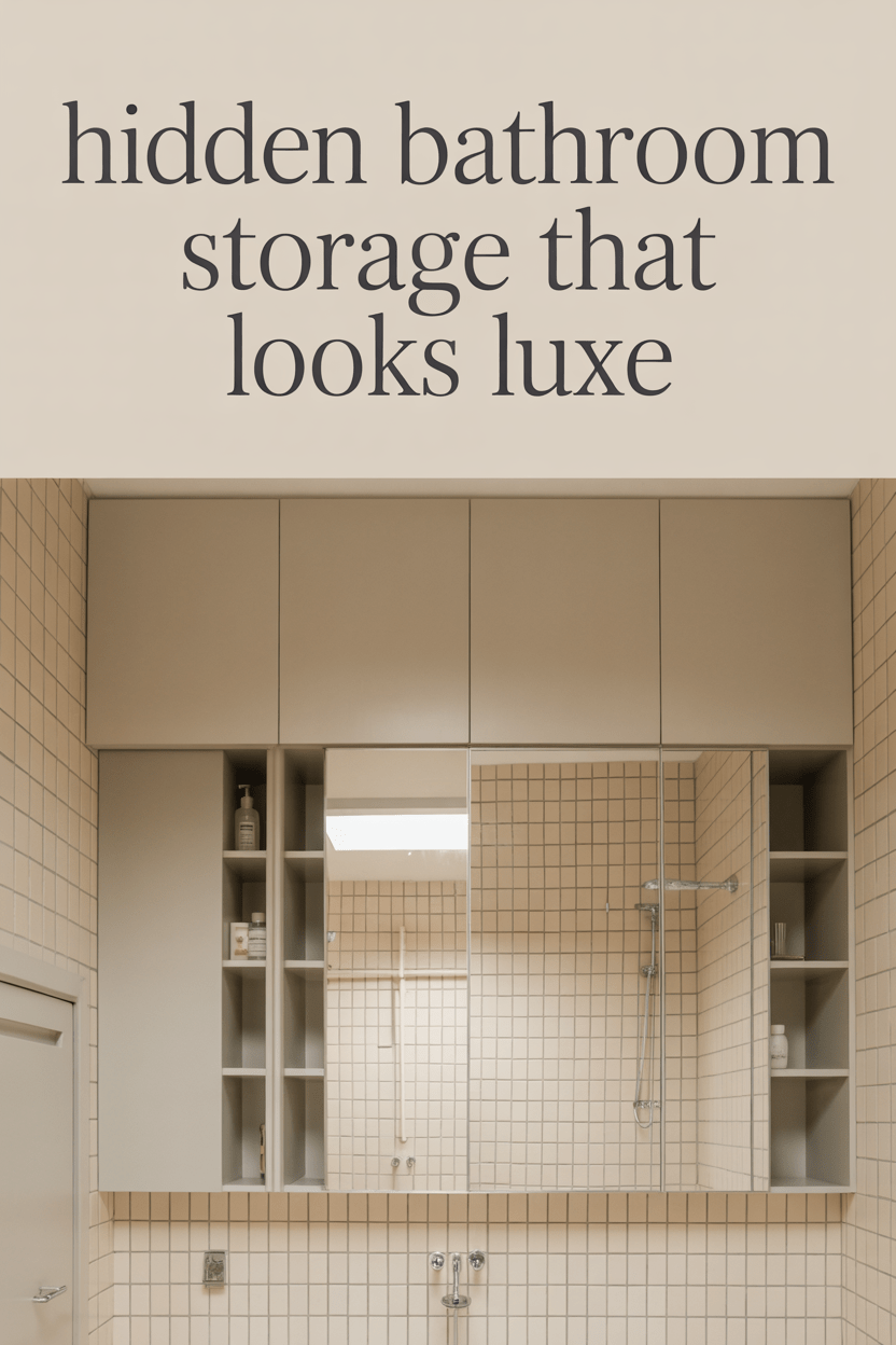 chic bathroom with hidden cabinets and mirrored storage creating luxury look