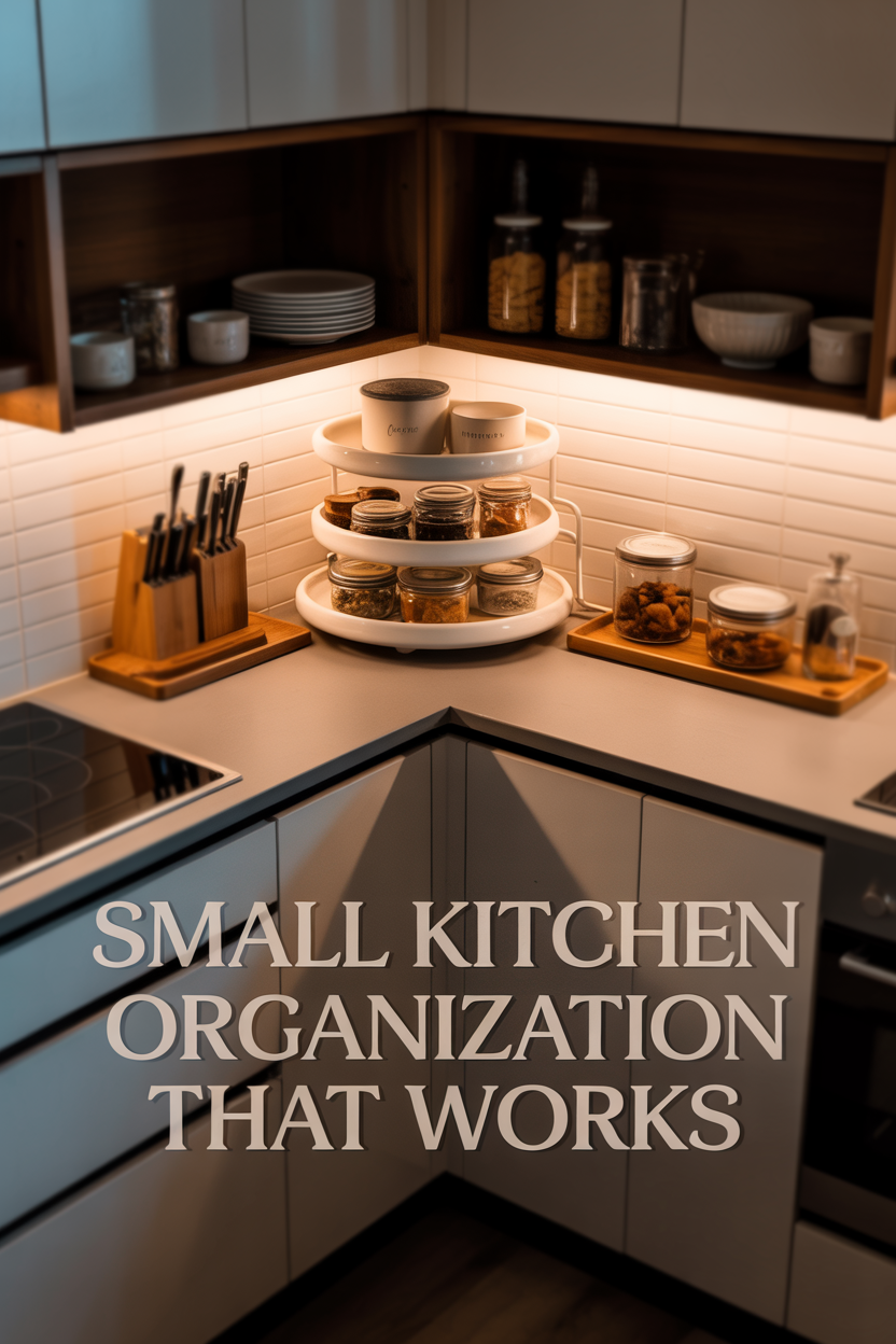 organized small kitchen countertop with jars and storage solutions