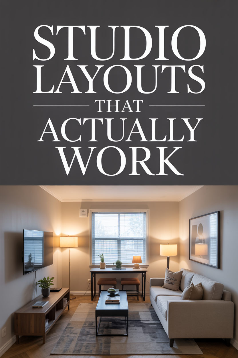 small studio living room with balanced furniture layout and cozy lighting